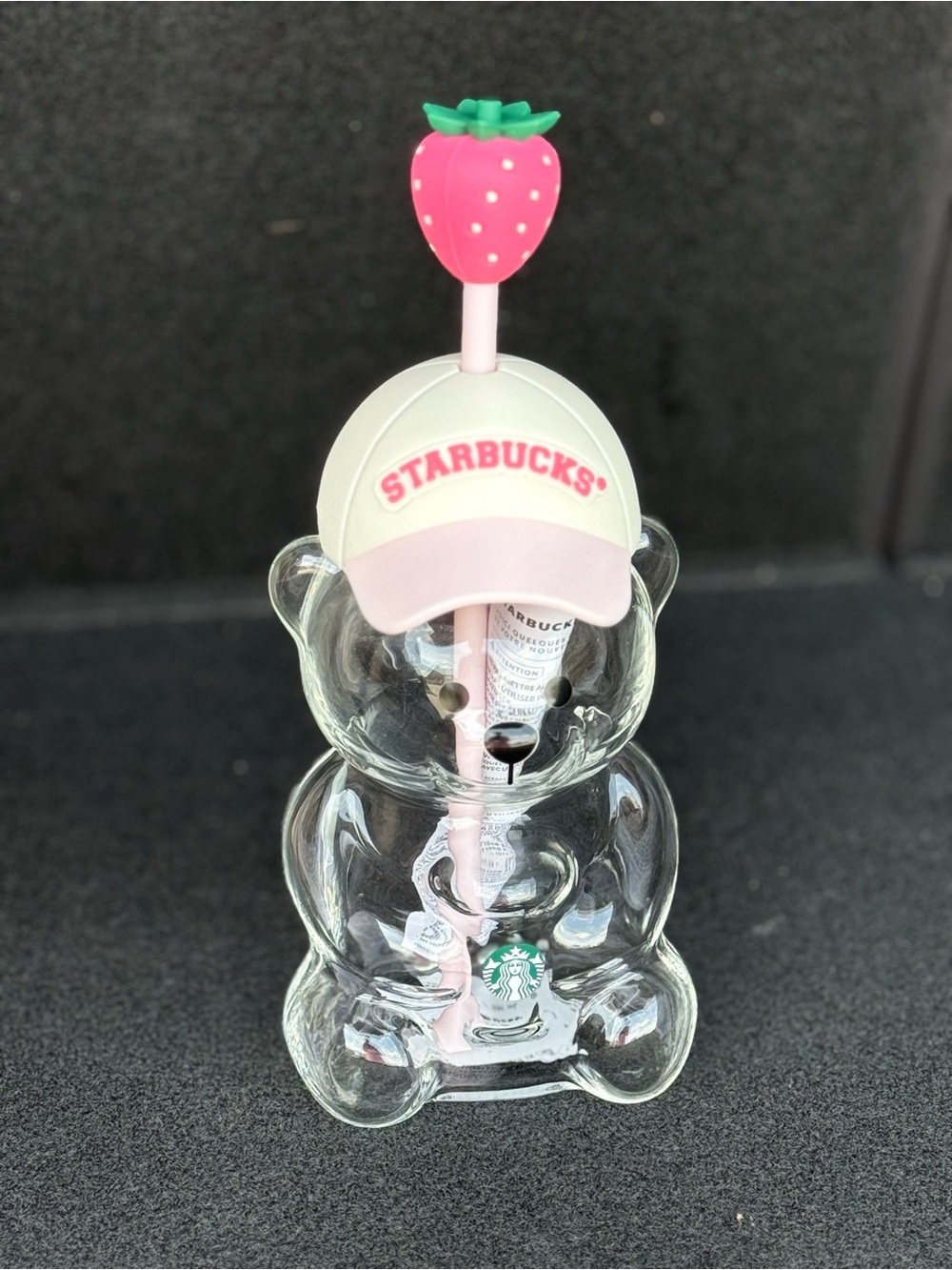 Authentic Real USA Starbucks Pink Barista July Drink Strawberry Bear Cup Glass - Picture 2 of 3